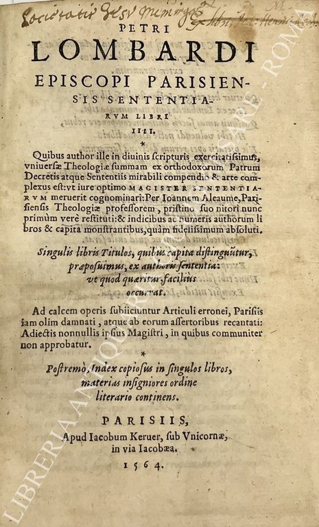 Petri Lombardi episcopi parisiensis sententiarum libri IIII. Quibus author ille … | Immagine Gallery 2
