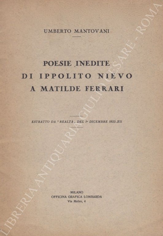 Poesie inedite di Ippolito Nievo a Matilde Ferrari | Immagine Gallery 2