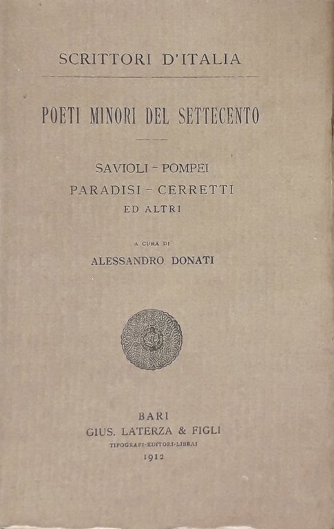 Poeti minori del Settecento. Savioli. Pompei. Paradisi. Cerretti ed altri. … | Immagine Gallery 2