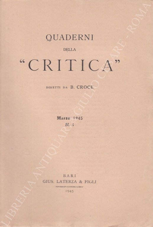 Quaderni della Critica. Diretti da B. Croce. Numeri 1-9, Marzo … | Immagine Gallery 2