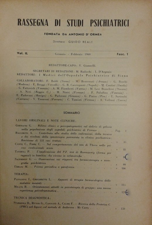 Rassegna di studi psichiatrici. Diretta da Antonio D'Ormea. Vol. IL … | Immagine Gallery 2