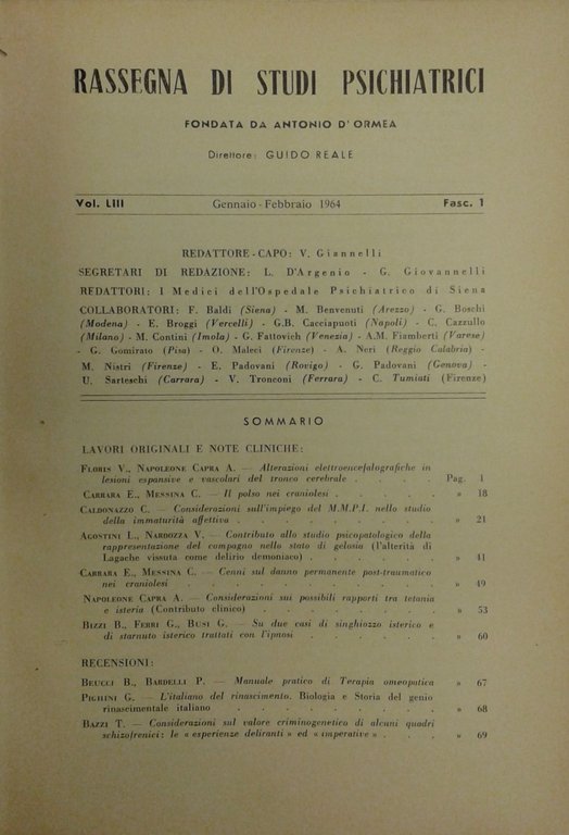 Rassegna di studi psichiatrici. Diretta da Antonio D'Ormea. Vol. LIII … | Immagine Gallery 2