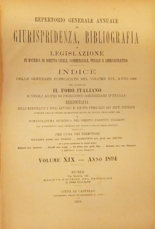 Repertorio Generale Annuale del Foro Italiano. Vol. XIX - Anno … | Immagine Gallery 2