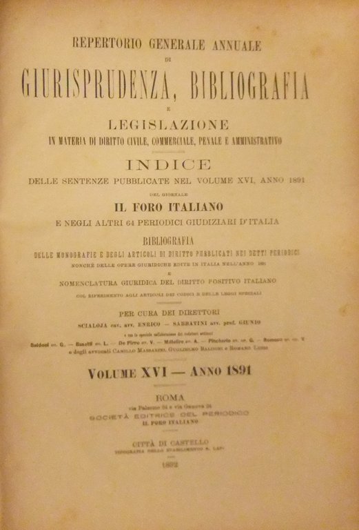 Repertorio Generale Annuale del Foro Italiano. Vol. XVI - Anno … | Immagine Gallery 2