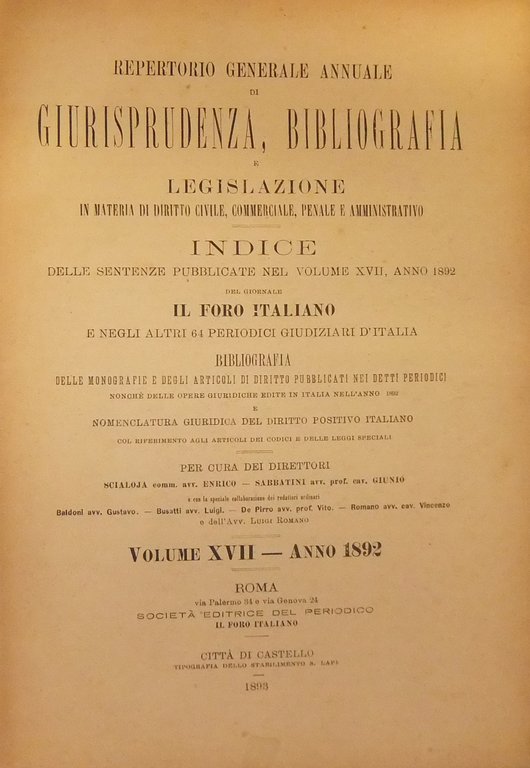 Repertorio Generale Annuale del Foro Italiano. Vol. XVII - Anno … | Immagine Gallery 2