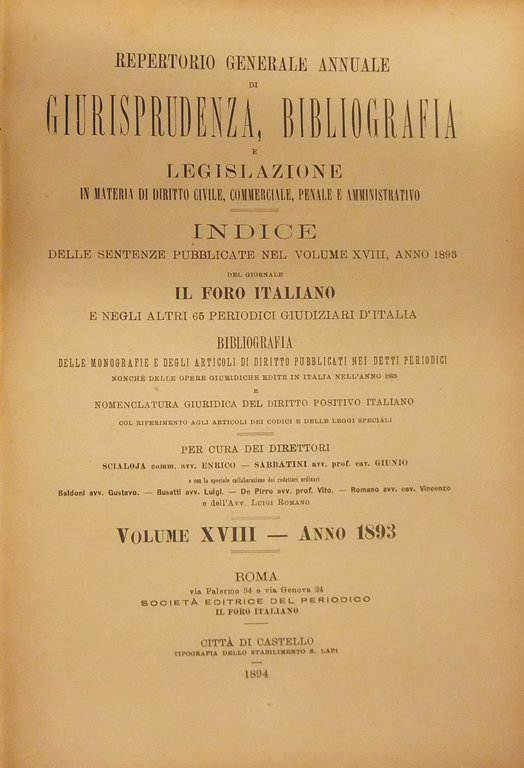 Repertorio Generale Annuale del Foro Italiano. Vol. XVIII - Anno … | Immagine Gallery 2