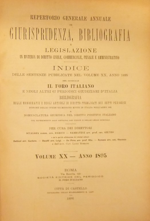 Repertorio Generale Annuale del Foro Italiano. Vol. XX - Anno … | Immagine Gallery 2