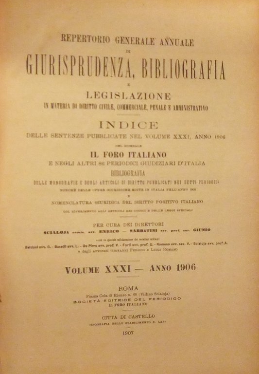 Repertorio Generale Annuale del Foro Italiano. Vol. XXXI - Anno … | Immagine Gallery 2
