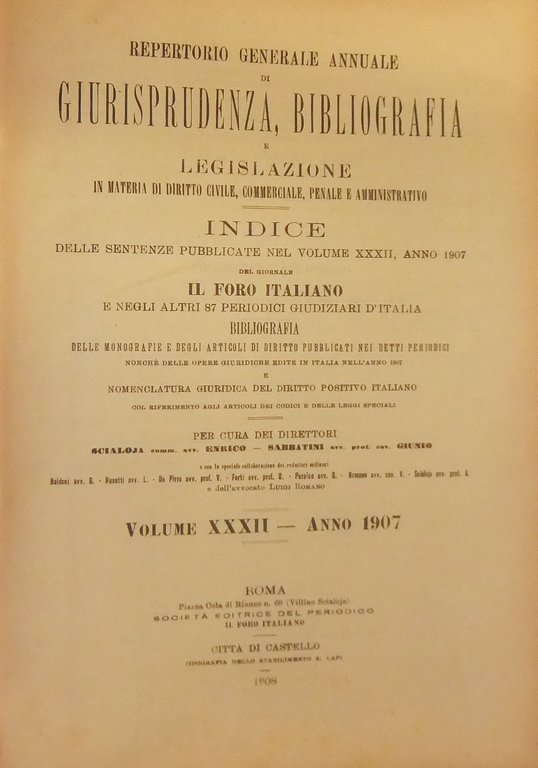 Repertorio Generale Annuale del Foro Italiano. Vol. XXXII - Anno … | Immagine Gallery 2