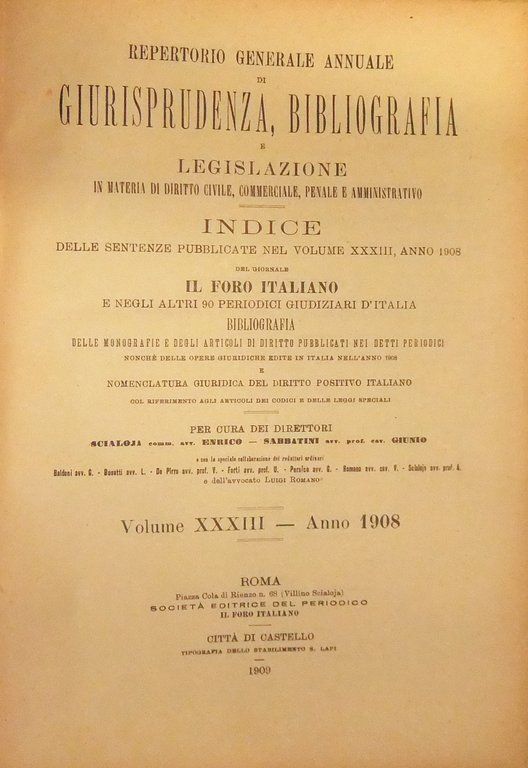 Repertorio Generale Annuale del Foro Italiano. Vol. XXXIII - Anno … | Immagine Gallery 2
