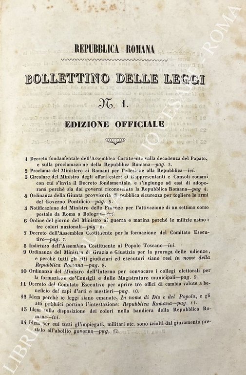Repubblica romana. Bollettino delle leggi. 09 febbraio 1849 - 13 … | Immagine Gallery 2