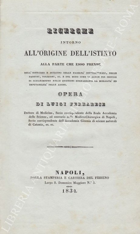 Ricerche intorno all'origine dell'istinto alla parte che esso prende nell'esercizio … | Immagine Gallery 2