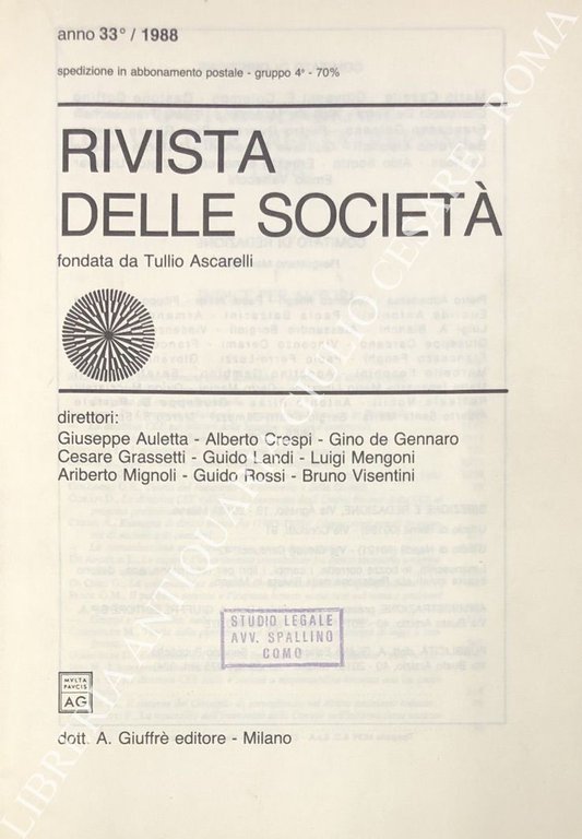 Rivista delle società. Fondata da Tullio Ascarelli. Diretta da Giuseppe … | Immagine Gallery 2