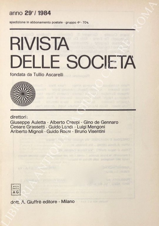 Rivista delle società. Fondata da Tullio Ascarelli. Diretta da Giuseppe … | Immagine Gallery 2