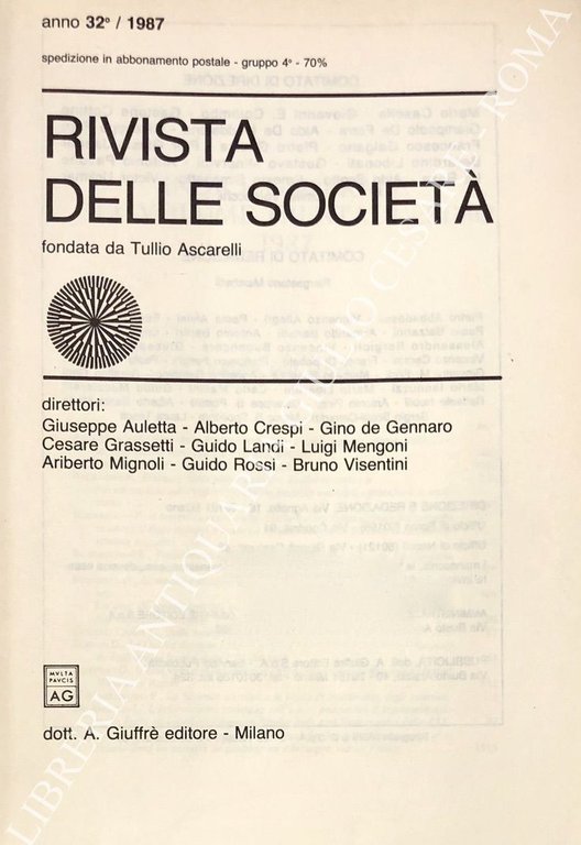 Rivista delle società. Fondata da Tullio Ascarelli. Diretta da Giuseppe … | Immagine Gallery 2