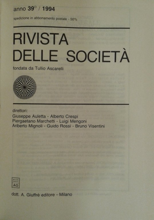 Rivista delle società. Fondata da Tullio Ascarelli. Diretta da Giuseppe … | Immagine Gallery 2