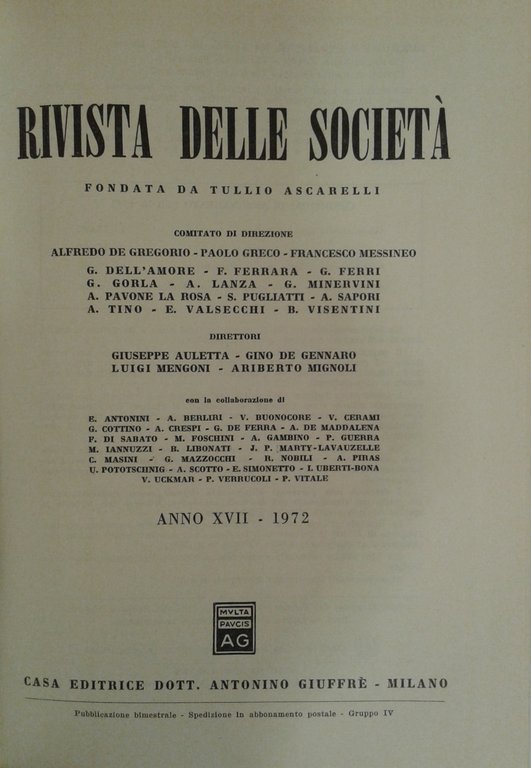 Rivista delle società. Fondata da Tullio Ascarelli. Diretta da: Giuseppe … | Immagine Gallery 2