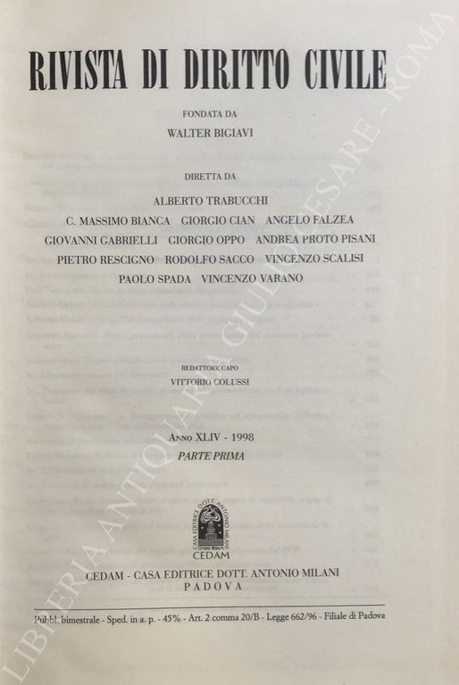 Rivista di diritto civile. Anno XLIV - 1998 | Immagine Gallery 2