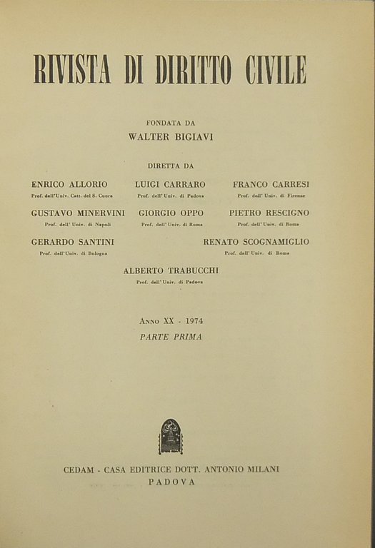 Rivista di diritto civile. Anno XX - 1974 | Immagine Gallery 2
