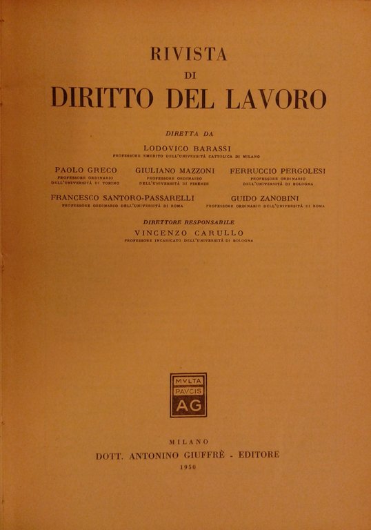 Rivista di diritto del lavoro. Anno I - 1949 | Immagine Gallery 2