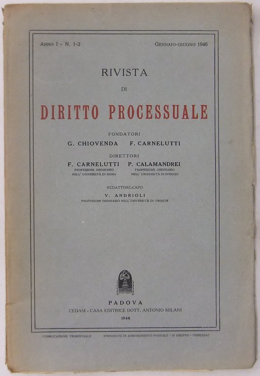 Rivista di Diritto Processuale. Annata 1946. Diretta da: Francesco Carnelutti, … | Immagine Gallery 2