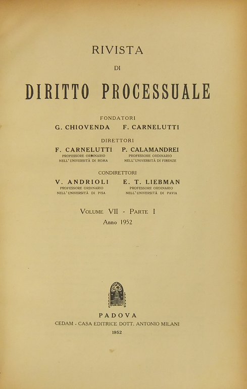 Rivista di Diritto Processuale. Annata 1952. Diretta da: Francesco Carnelutti, … | Immagine Gallery 2