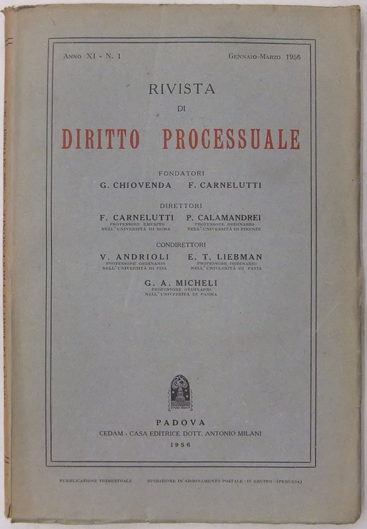 Rivista di Diritto Processuale. Annata 1956. Diretta da: Francesco Carnelutti, … | Immagine Gallery 2