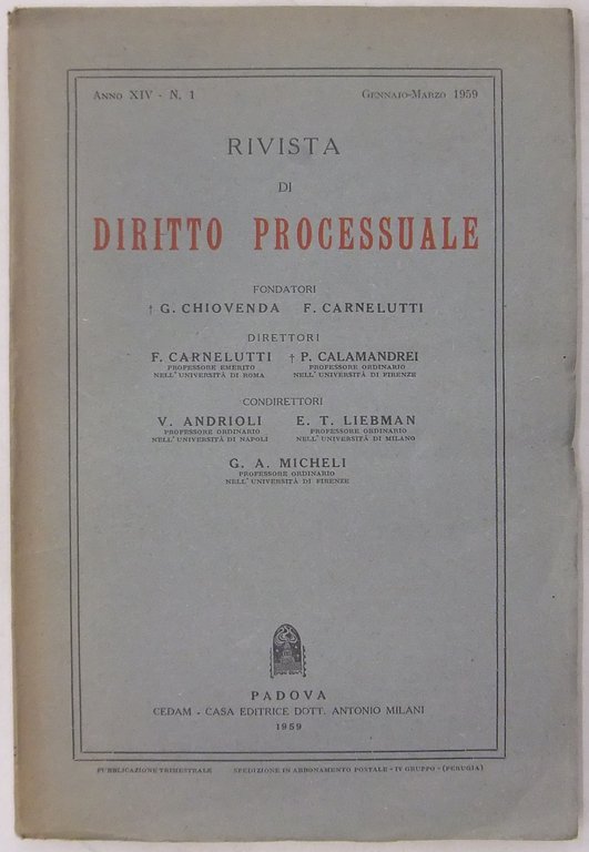 Rivista di Diritto Processuale. Annata 1959. Diretta da: Francesco Carnelutti, … | Immagine Gallery 2