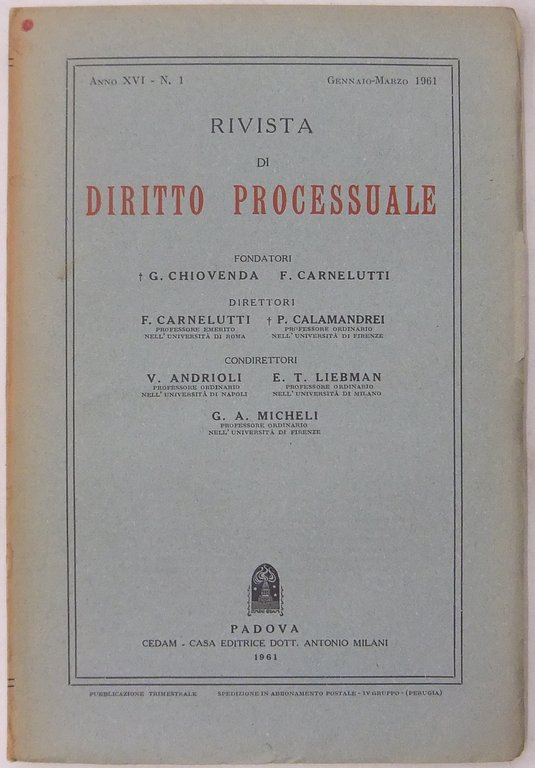 Rivista di Diritto Processuale. Annata 1961. Diretta da: Francesco Carnelutti, … | Immagine Gallery 2