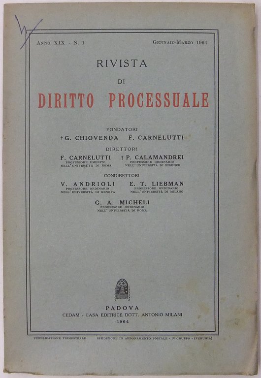 Rivista di Diritto Processuale. Annata 1964. Diretta da: Francesco Carnelutti, … | Immagine Gallery 2