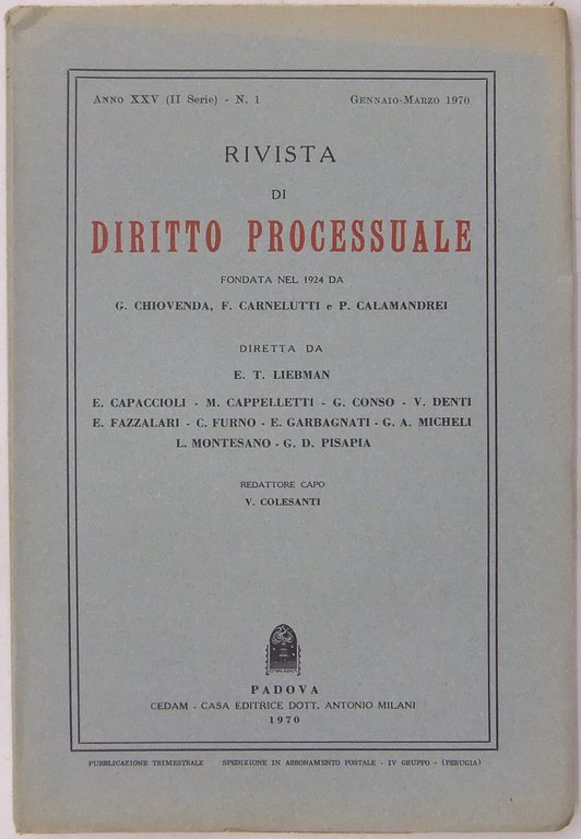 Rivista di Diritto Processuale. Annata 1970. Diretta da: Francesco Carnelutti, … | Immagine Gallery 2