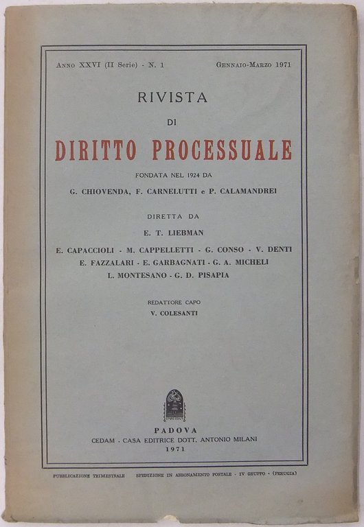 Rivista di Diritto Processuale. Annata 1971. Diretta da: Francesco Carnelutti, … | Immagine Gallery 2