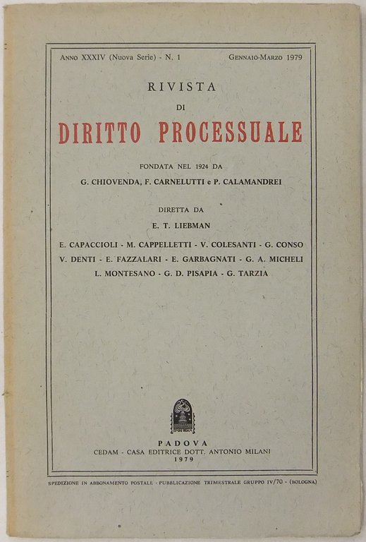 Rivista di Diritto Processuale. Annata 1979. Diretta da: Francesco Carnelutti, … | Immagine Gallery 2