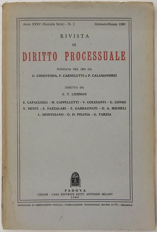 Rivista di Diritto Processuale. Annata 1980. Diretta da: Francesco Carnelutti, … | Immagine Gallery 2