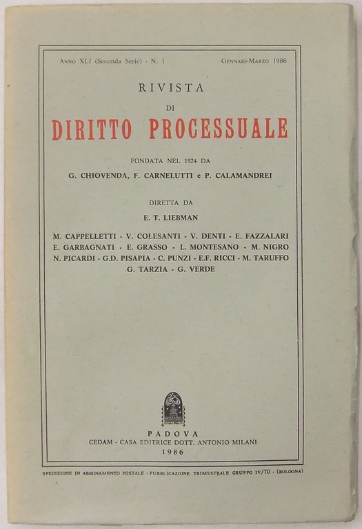 Rivista di Diritto Processuale. Annata 1986. Diretta da: Francesco Carnelutti, … | Immagine Gallery 2