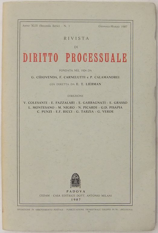 Rivista di Diritto Processuale. Annata 1987. Diretta da: Francesco Carnelutti, … | Immagine Gallery 2