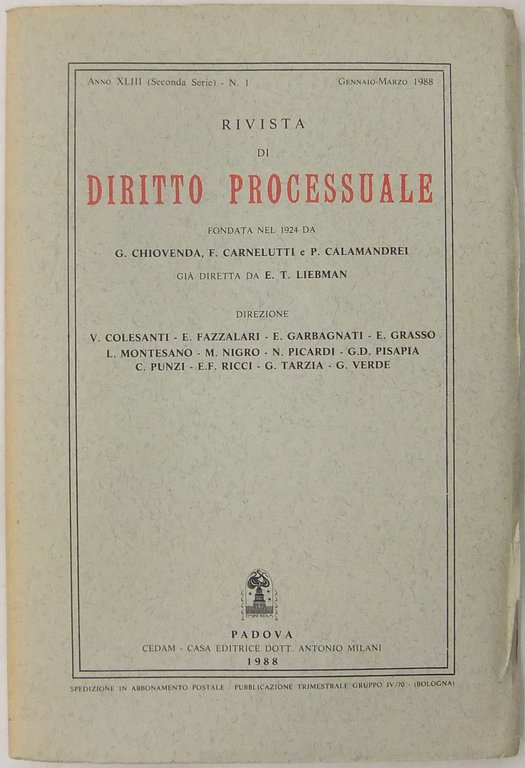 Rivista di Diritto Processuale. Annata 1988. Diretta da: Francesco Carnelutti, … | Immagine Gallery 2