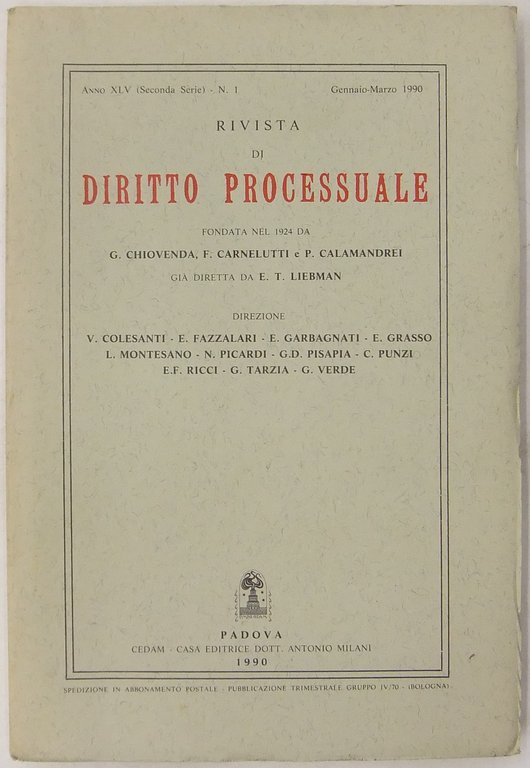 Rivista di Diritto Processuale. Annata 1990. Diretta da: Francesco Carnelutti, … | Immagine Gallery 2