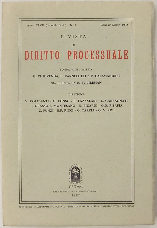 Rivista di Diritto Processuale. Annata 1992. Diretta da: Francesco Carnelutti, … | Immagine Gallery 2