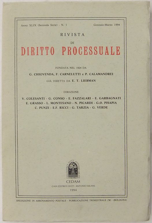 Rivista di Diritto Processuale. Annata 1994. Diretta da: Francesco Carnelutti, … | Immagine Gallery 2