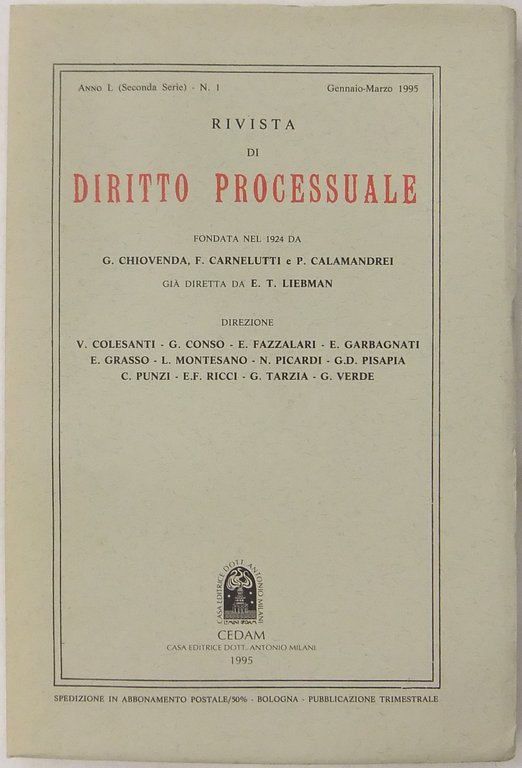 Rivista di Diritto Processuale. Annata 1995. Diretta da: Francesco Carnelutti, … | Immagine Gallery 2