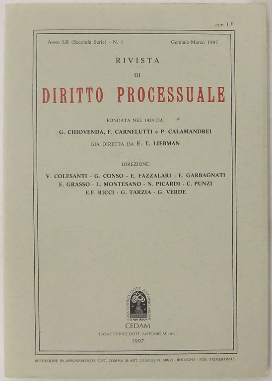 Rivista di Diritto Processuale. Annata 1997. Diretta da: Francesco Carnelutti, … | Immagine Gallery 2