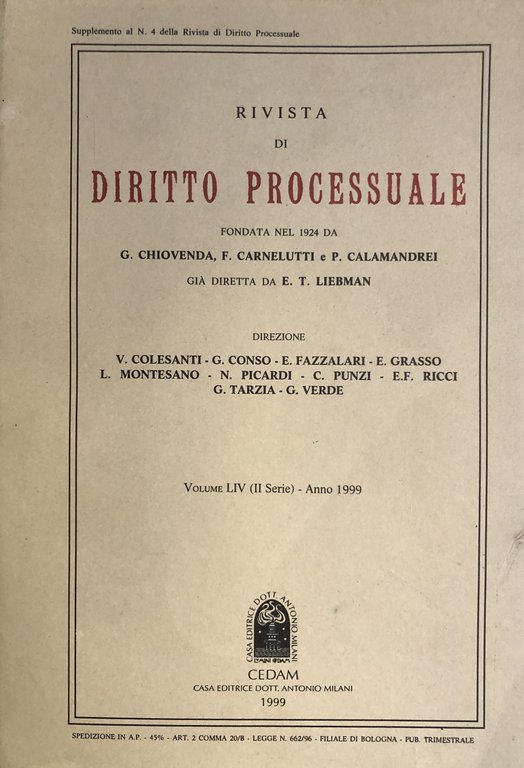 Rivista di Diritto Processuale. Annata 1999. Diretta da: Francesco Carnelutti, … | Immagine Gallery 2