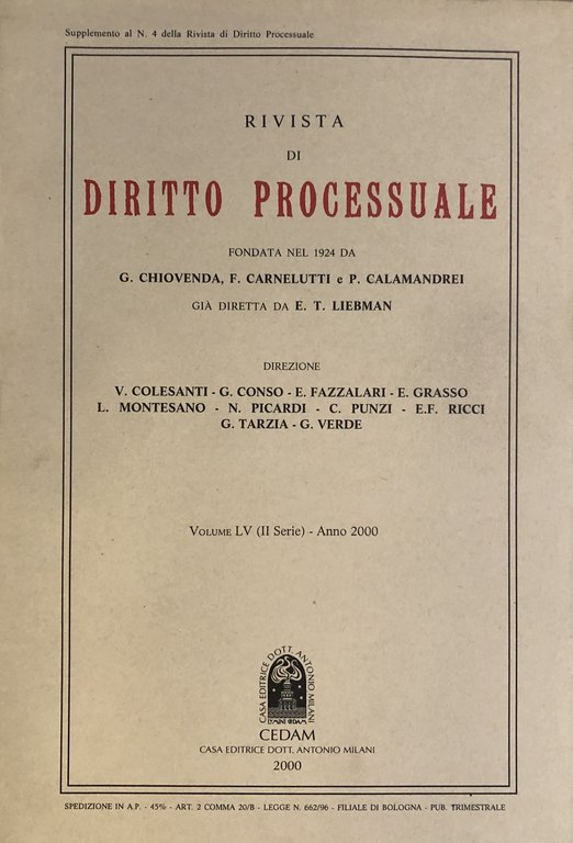 Rivista di Diritto Processuale. Annata 2000. Diretta da: Francesco Carnelutti, … | Immagine Gallery 2