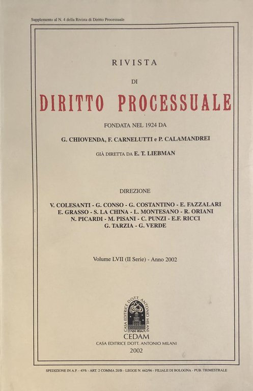 Rivista di Diritto Processuale. Annata 2002. Diretta da: Francesco Carnelutti, … | Immagine Gallery 2