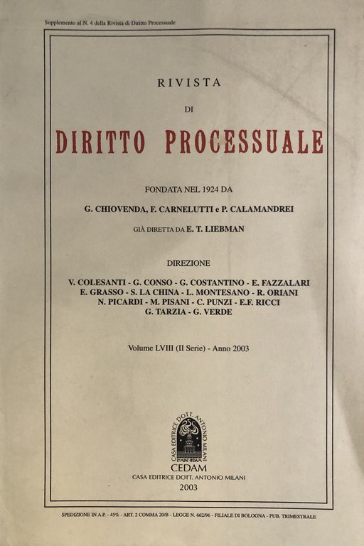 Rivista di Diritto Processuale. Annata 2003. Diretta da: Francesco Carnelutti, … | Immagine Gallery 2