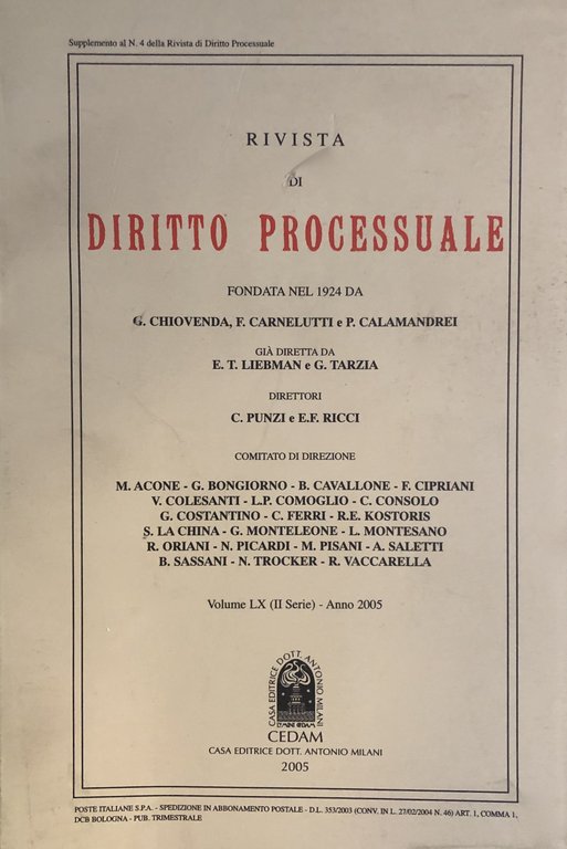 Rivista di Diritto Processuale. Annata 2005. Diretta da: Francesco Carnelutti, … | Immagine Gallery 2