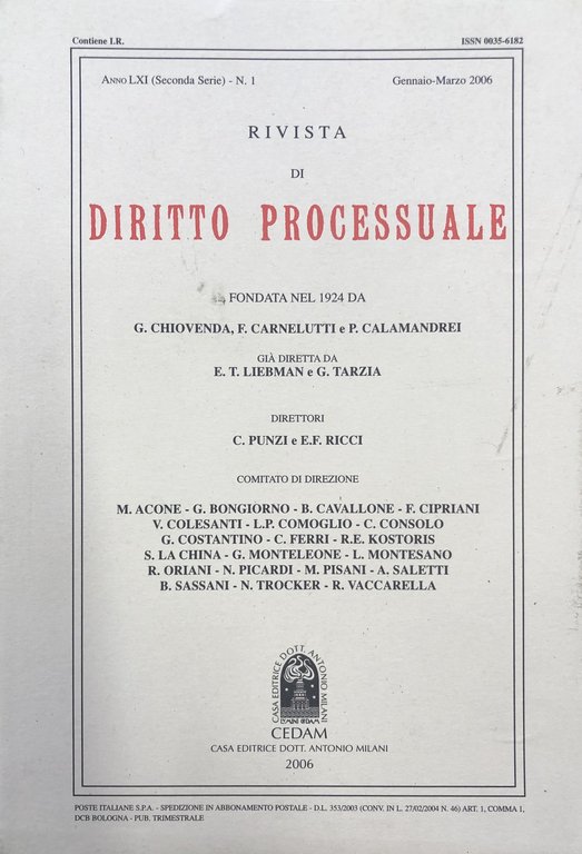 Rivista di Diritto Processuale. Annata 2006. Diretta da: Francesco Carnelutti, … | Immagine Gallery 2