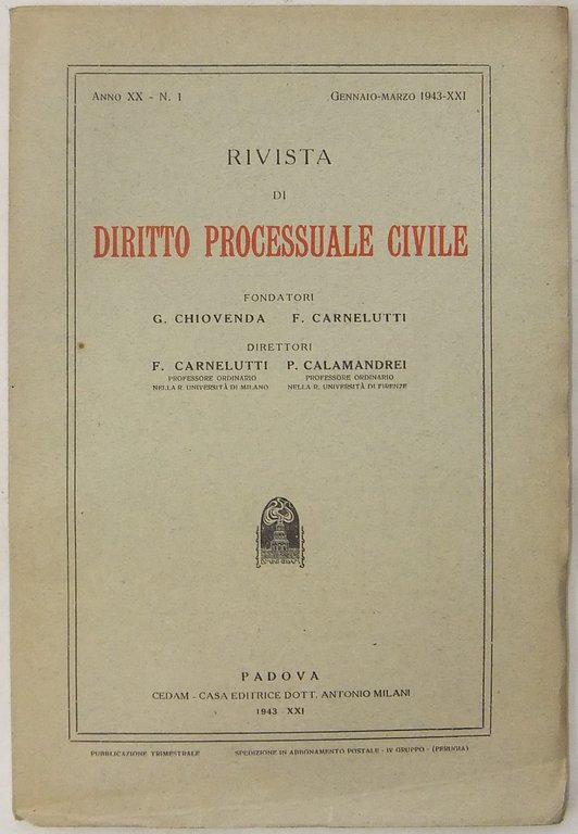 Rivista di Diritto Processuale Civile. Annata 1943. Diretta da: Francesco … | Immagine Gallery 2
