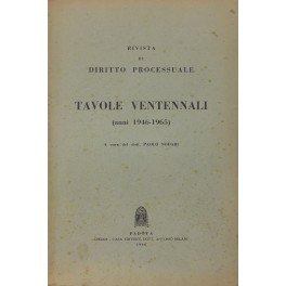 Rivista di Diritto Processuale. Diretta da: Francesco Carnelutti, Giuseppe Chiovenda, Piero Calamandrei, Enrico Tullio Liebman. Tavole ventennali 1946-1965